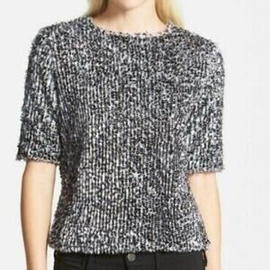 Search For Sanity Fuzzy Sequin Short Sleeve Sweater Top Medium